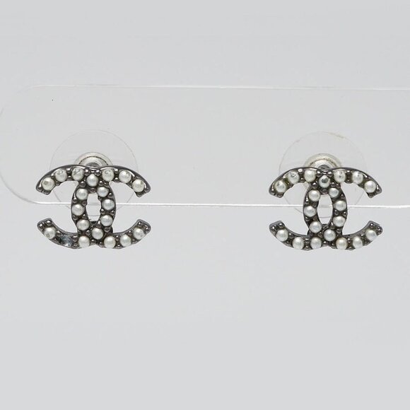 Chanel Faux Pearl Mini CC Stud Earrings - Picture 1 of 5